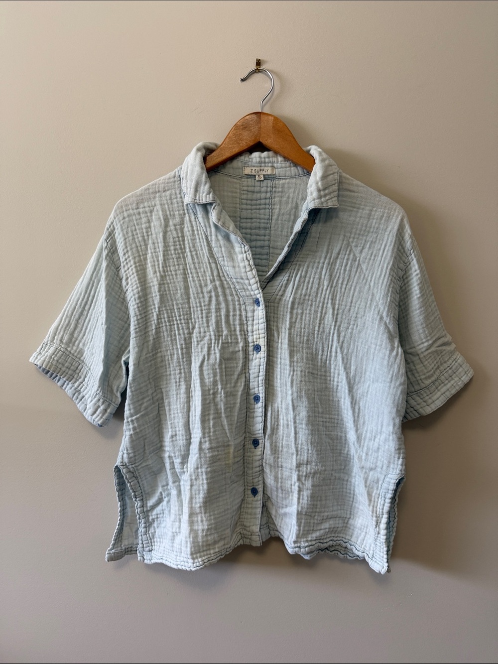 2(SUPPLY) Light Blue Cotton Gauze Button-Down Shirt